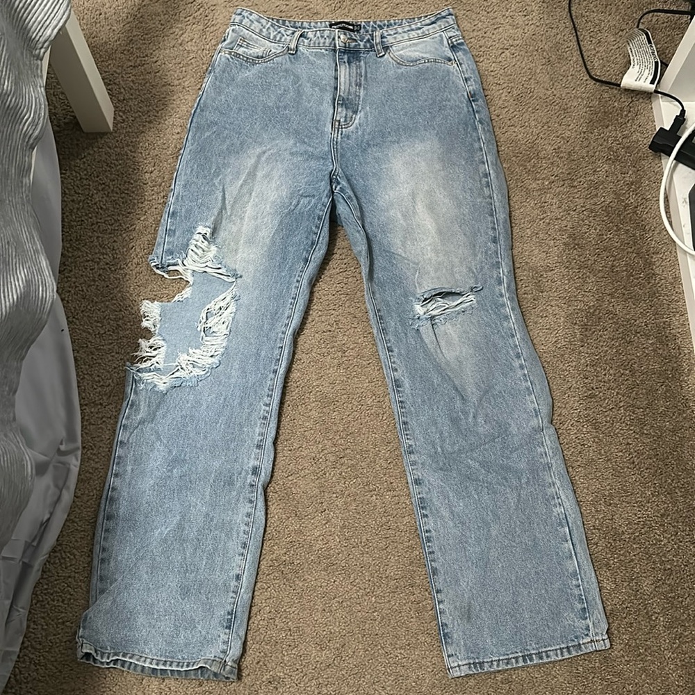 Pretty Little Thing Light Wash Distressed Boyfriend Jeans
